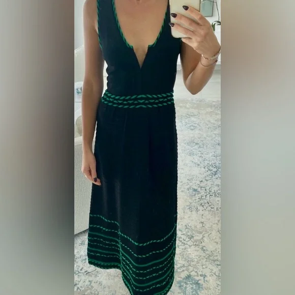 Maje Black and Green Midi Dress